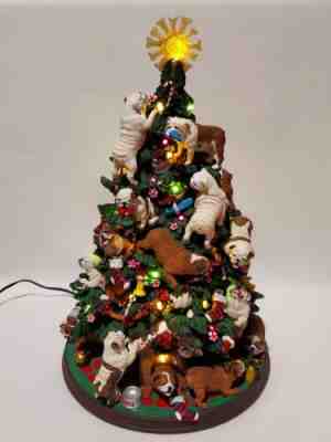 Danbury Mint Bulldog Dog Christmas Tree Lighted Figurine With Star