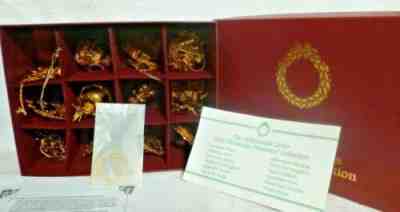 Set of 12 Danbury Mint Millennium 2000 Gold Christmas Ornaments with Box