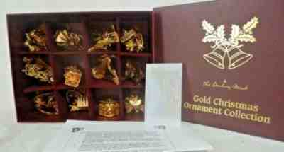 Set of 12 Danbury Mint 1999 Gold Christmas Ornaments with Box