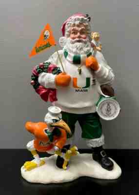 Danbury Mint Univ Miami Hurricanes NCAA Christmas Santa Claus Football Sculpture