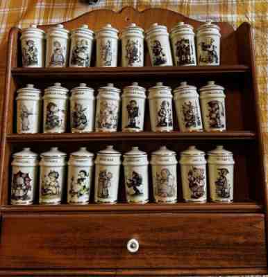 Hummel Danbury Mint 1987, Switzerland Complete Set 24 Spice Jars & Wood Rack EUC