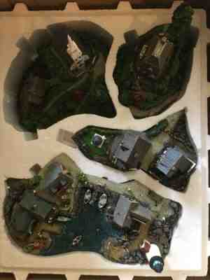 DANBURY MINT Fisherman's Cove by Colin Gough Fishing Village Sculpture 4 pc Set