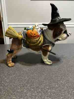 Danbury Mint Halloween Witch Bulldog Large Sculpture Figurine RARE