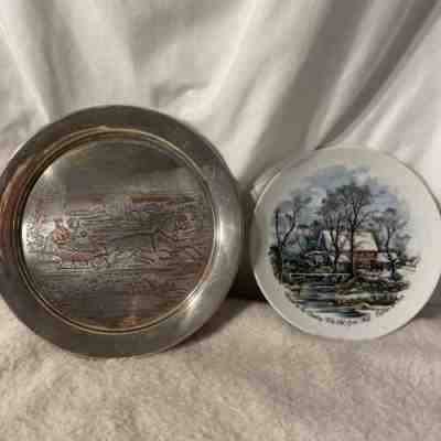 Sterling Silver 1972 Danbury Mint Currier & Ives 'The Road' 8" Plate & Plate