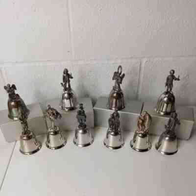 Vintage The Danbury Mint 1974 - 1984 Silver Plated Christmas Bells Lot Of 10
