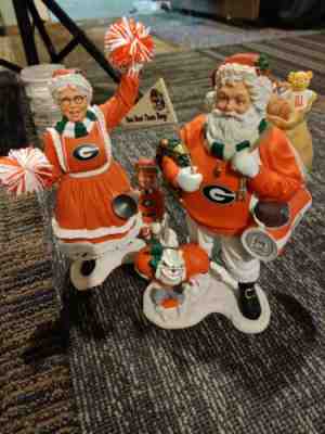 The Danbury Mint University of Georgia Bulldogs Santa and Mrs Figurines