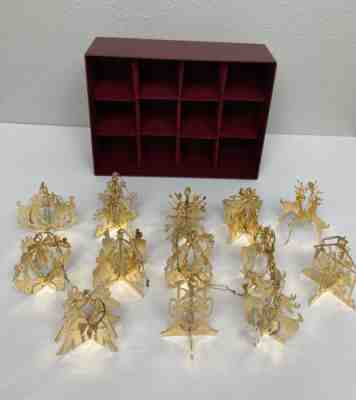 13 Pc Danbury Mint 1981 Gold Christmas Ornament Collection