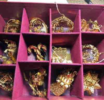 2002 Gold Christmas Ornaments - complete set of 12 - Danbury Mint