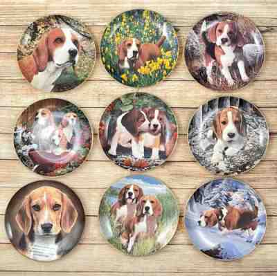 Danbury Mint BEAGLES by Simon Mendez Lot Set Of 9 Plates 8â? Dogs Puppies