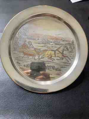 Sterling Silver 1972 Danbury Mint Currier & Ives 'The Road' 8" Plate 245 Grams