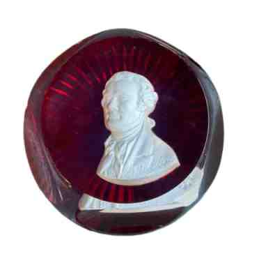 Danbury Mint Red Alexander Hamilton Glass Paperweight 1976 Bicentennial