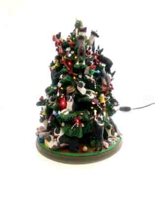 Boston Terrier Dog Christmas Tree Lighted Figurine Vintage Danbury Mint Decor