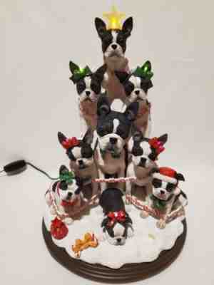 RARE Danbury Mint Boston Terrier Family Christmas Tree Lighted Dog Figurine READ