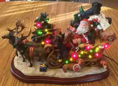 Danbury Mint Dachshund Dog Christmas Sleigh Santa & Deer Lighted Figure Doxie