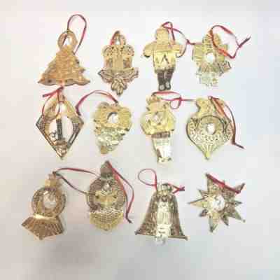 12 Gold and Crystal Christmas Ornament Collection Danbury Mint