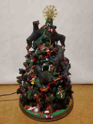 Danbury Mint Rottweiler Dog Christmas Tree Lighted Figurine With Star