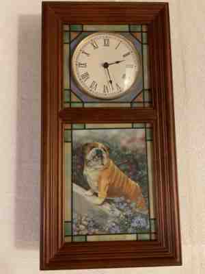 Danbury Mint English Bulldog Four Seasons Stained Glass Clock Rick Garland