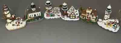 Lot of 6 Danbury Mint LIGHTHOUSE Christmas Ornaments CA IL MN ME Rhode Island