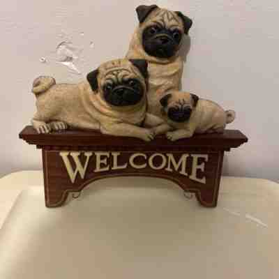 Retired Danbury mint Chinese Pug welcome sign with all 10 seasonal plaques
