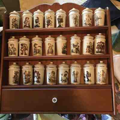 Hummel Danbury Mint 1987, Switzerland Complete Set 24 Spice Jars & Wood Rack EUC