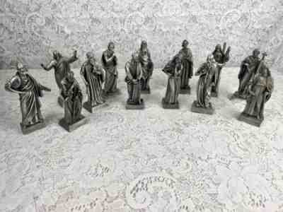 Vintage Danbury Mint Full Set 13 1980's Christ The Apostles Pewter Statues Mint
