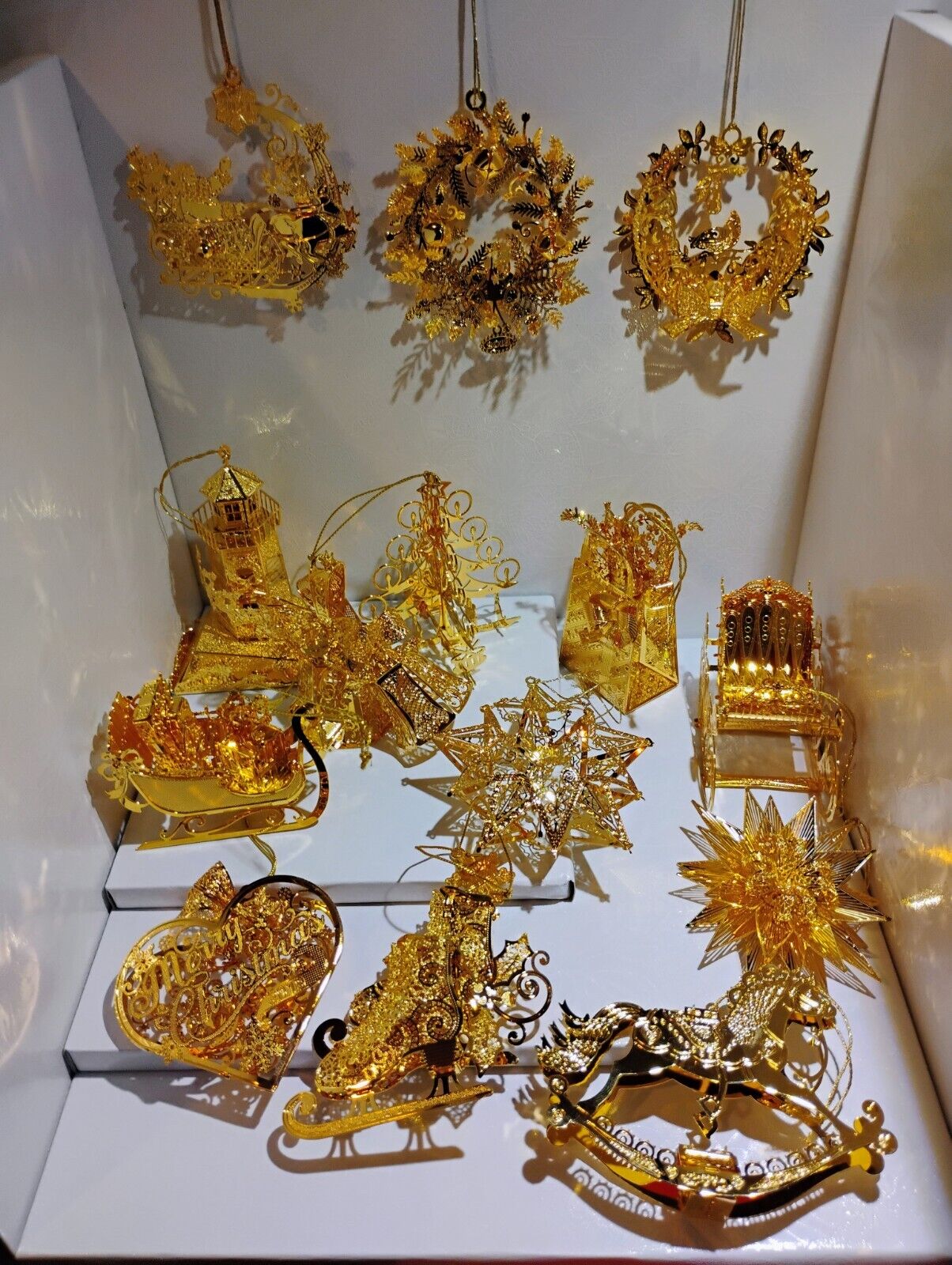 WOW Beautiful Lot of 14 Danbury Mint Annual Gold Christmas Ornaments Asstd Years