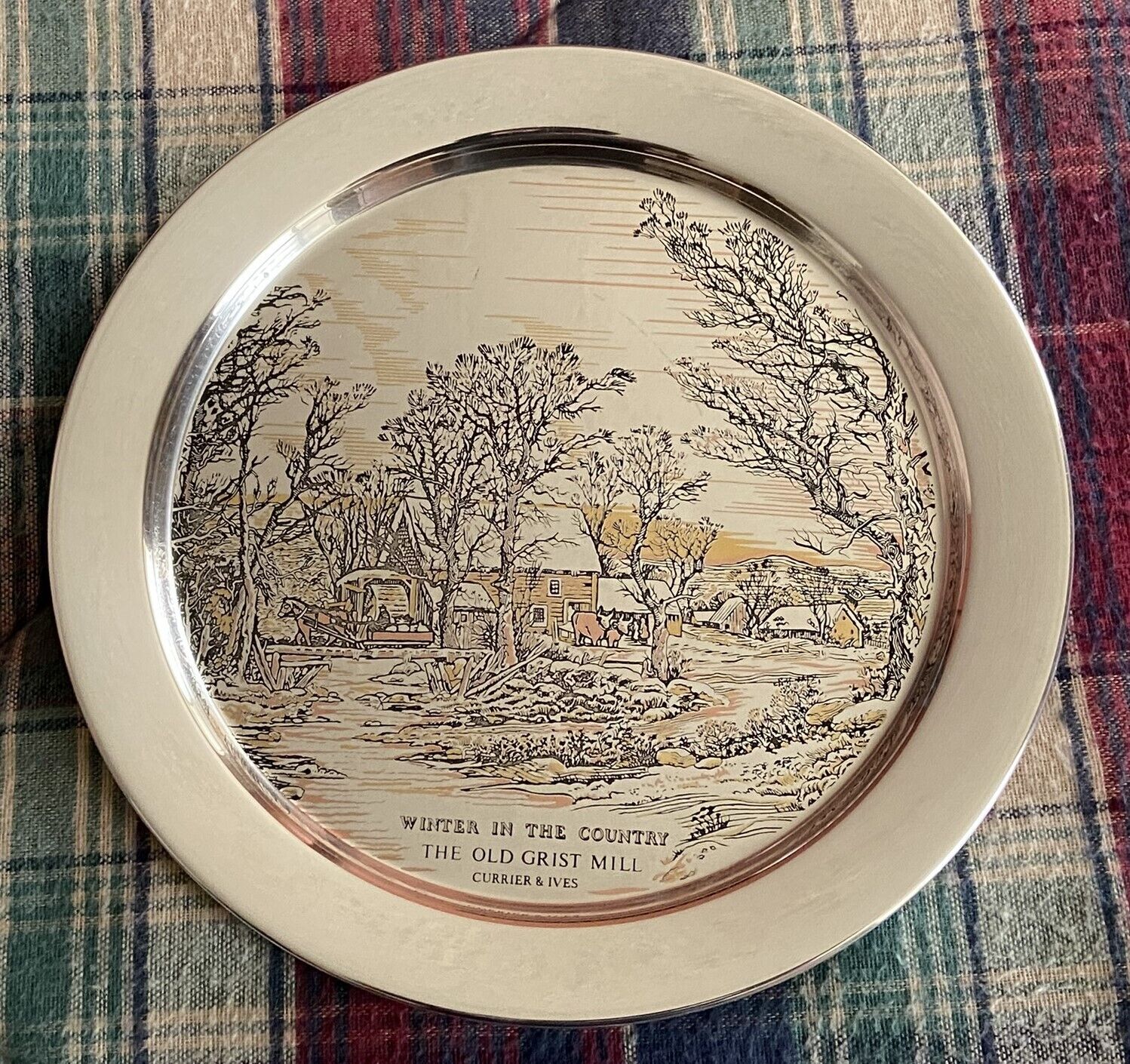 Danbury Mint - 1974 "Winter in the Country -The Old Grist Mill" Silver Plate