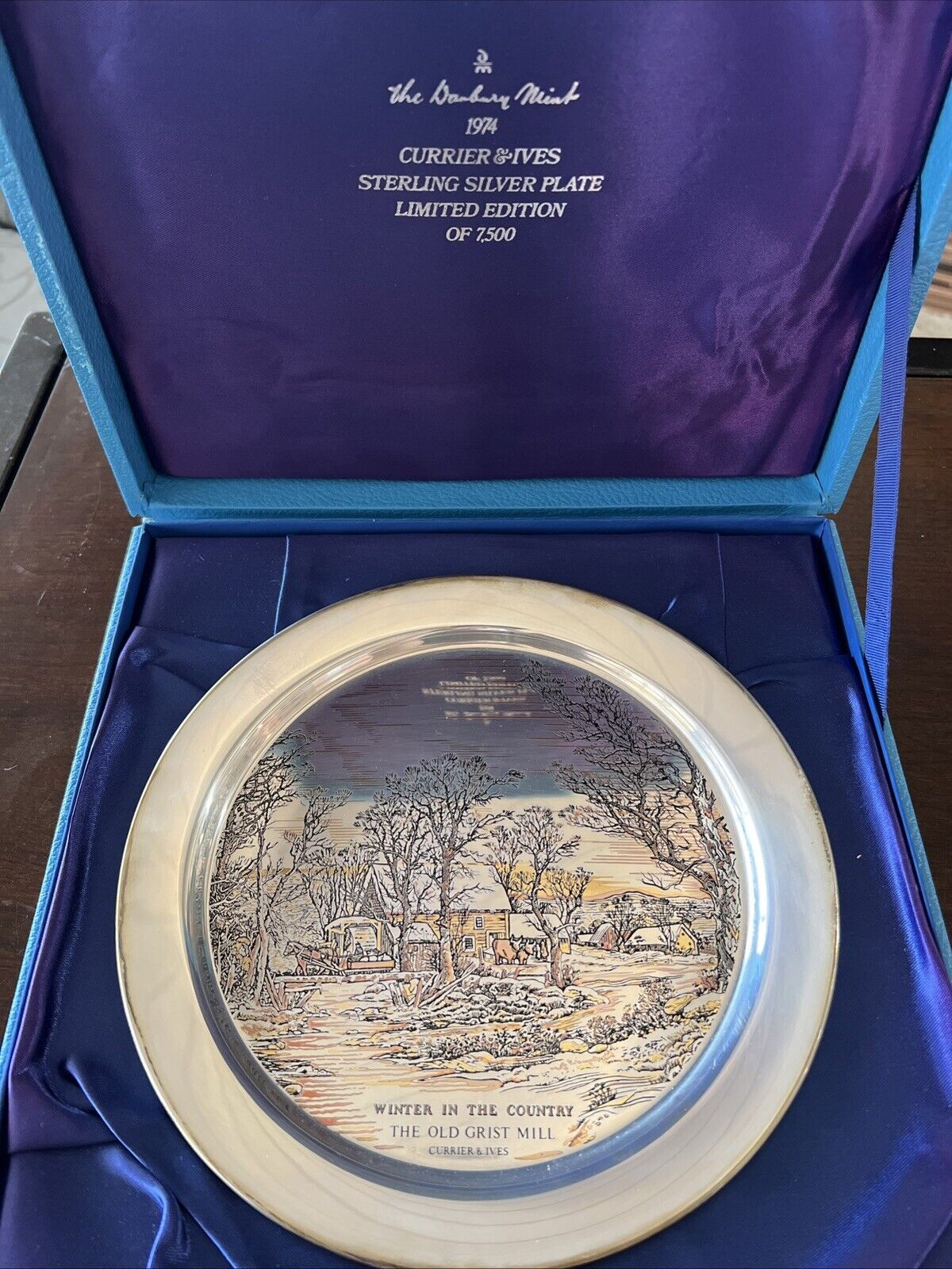 Danbury Mint 1974 Currier&Ives Sterling Silver/24k Gold Winter In The Country
