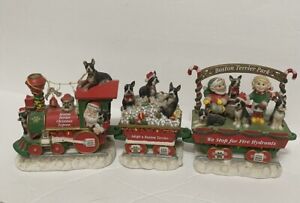 Vtg Danbury Mint Boston Terrier Christmas Express Train 3 Pieces Engine See Pics