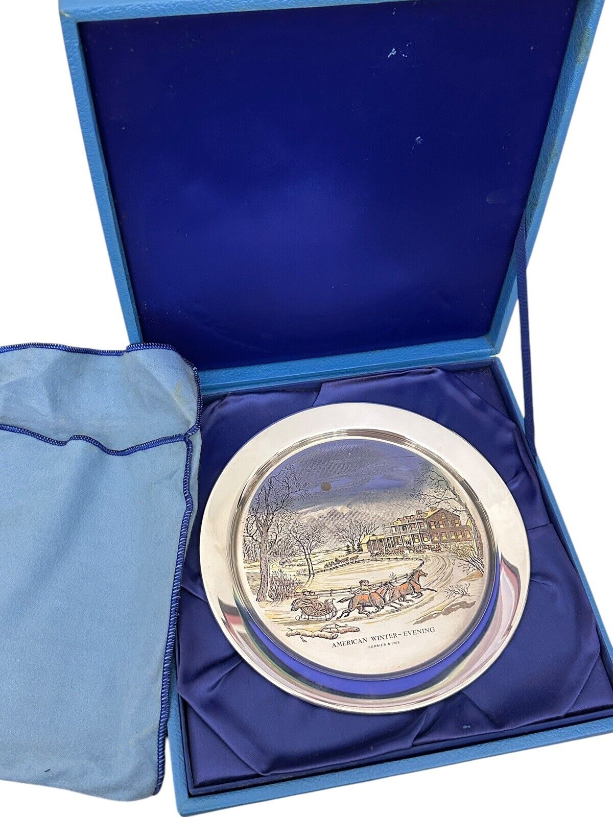 Danbury Mint Currier+Ives Sterling Copper 18k Plate American Winter Evening 1976