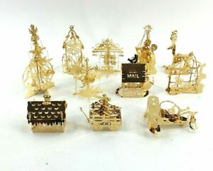 1986 Complete Set Of 12 Danbury Mint Gold Christmas Ornaments Collection In Box