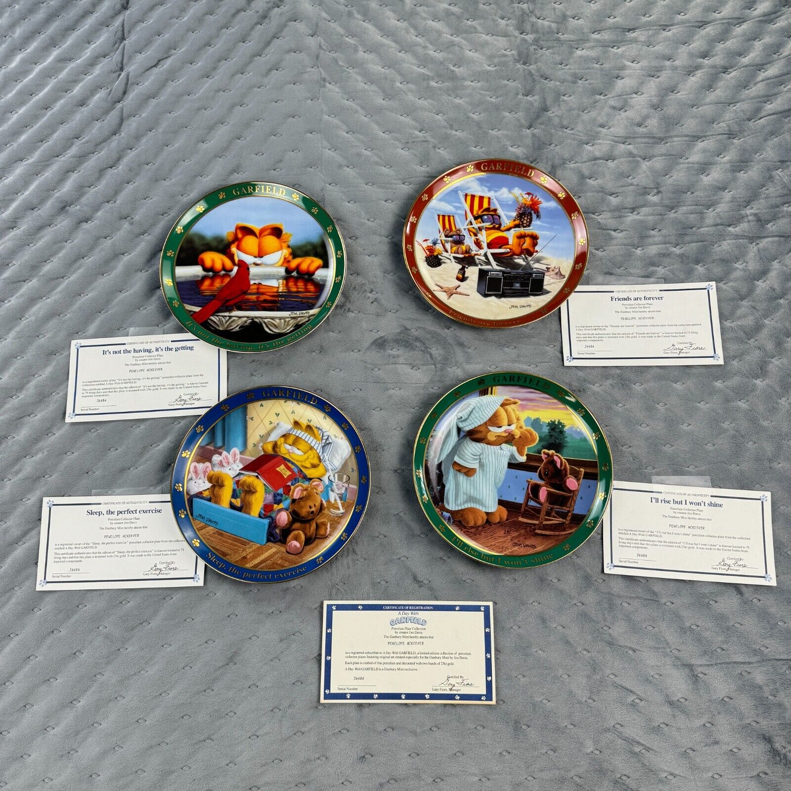 Garfield Collectable Danbury Mint Plates A Day With Garfield 23k Gold Trim LOT
