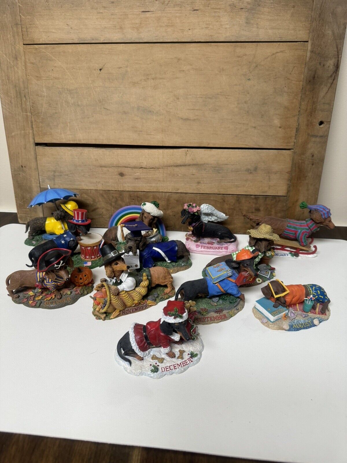 Danbury Mint Dachshund Perpetual Calendar  All 12 Figurines
