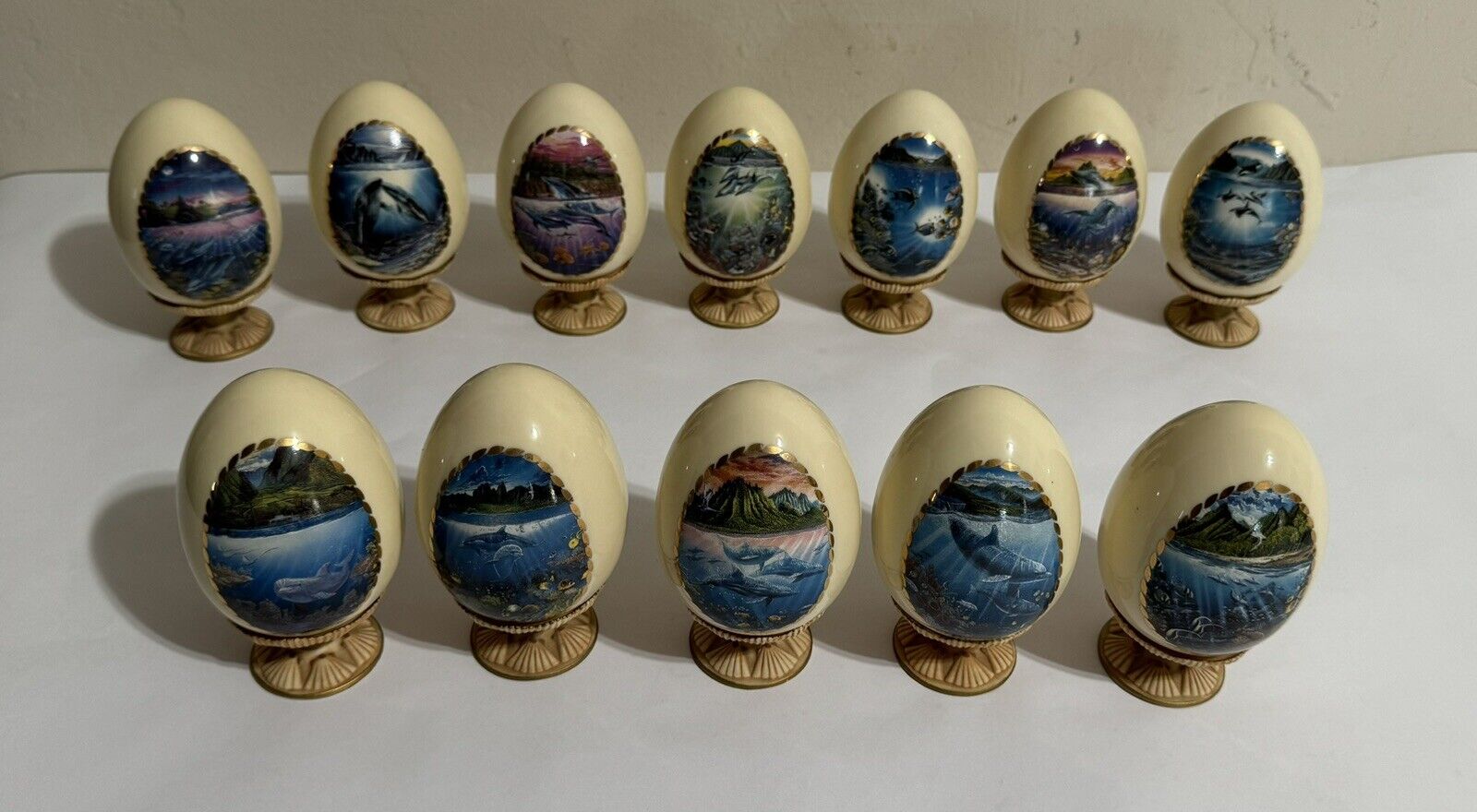 14 Danbury Mint- Splendors Of The Sea, 1995 Porcelain Egg Collection- R. Nelson