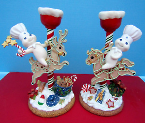 FS Pillsbury Doughboy CHRISTMAS CANDLESTICKS REINDEER HOLDERS Danbury Mint 2007