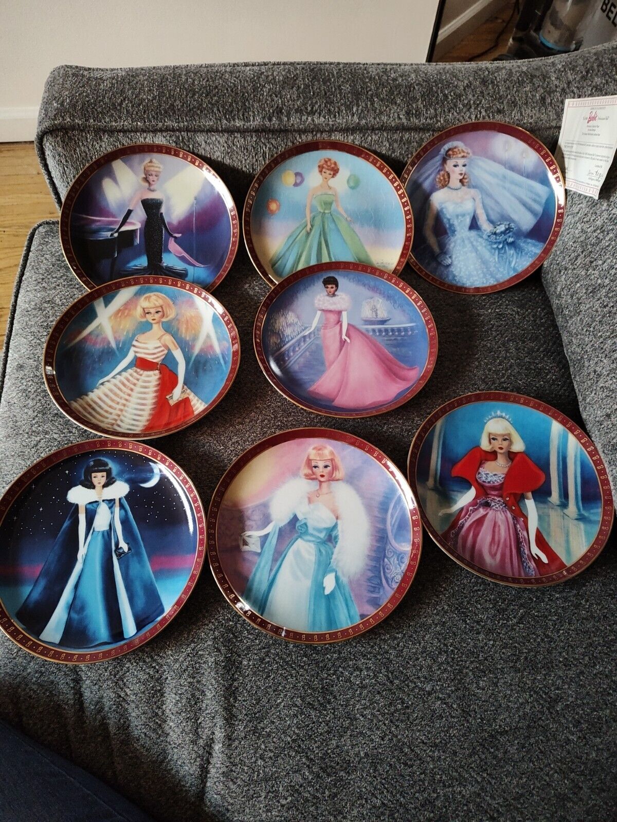 High Fashion Barbie Collector Plates Complete Set Of 8 Plate Trimmed In 23k Gold