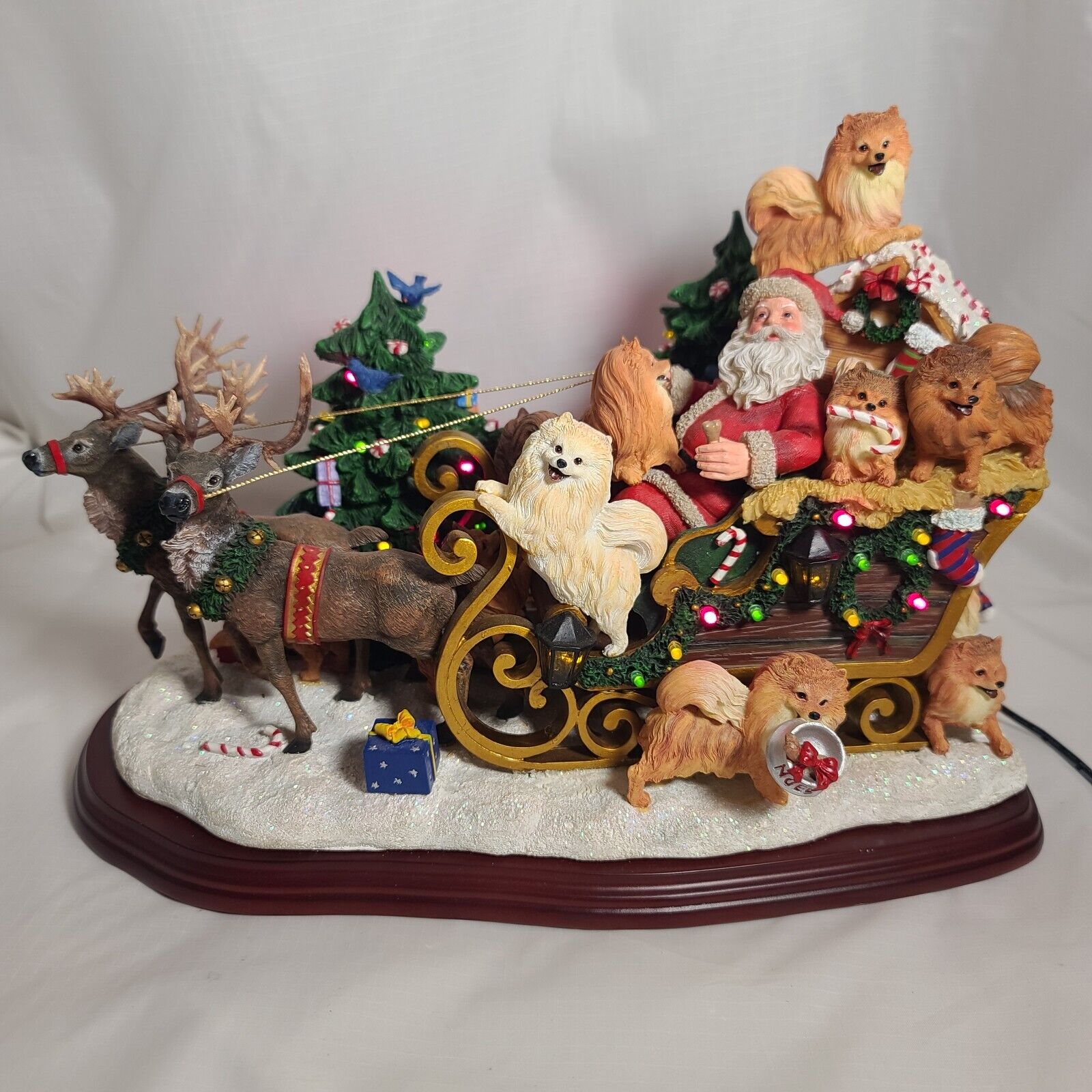 Danbury Mint Pomeranian Christmas Sleigh Santa Light Up Tree Hard To Find *READ*