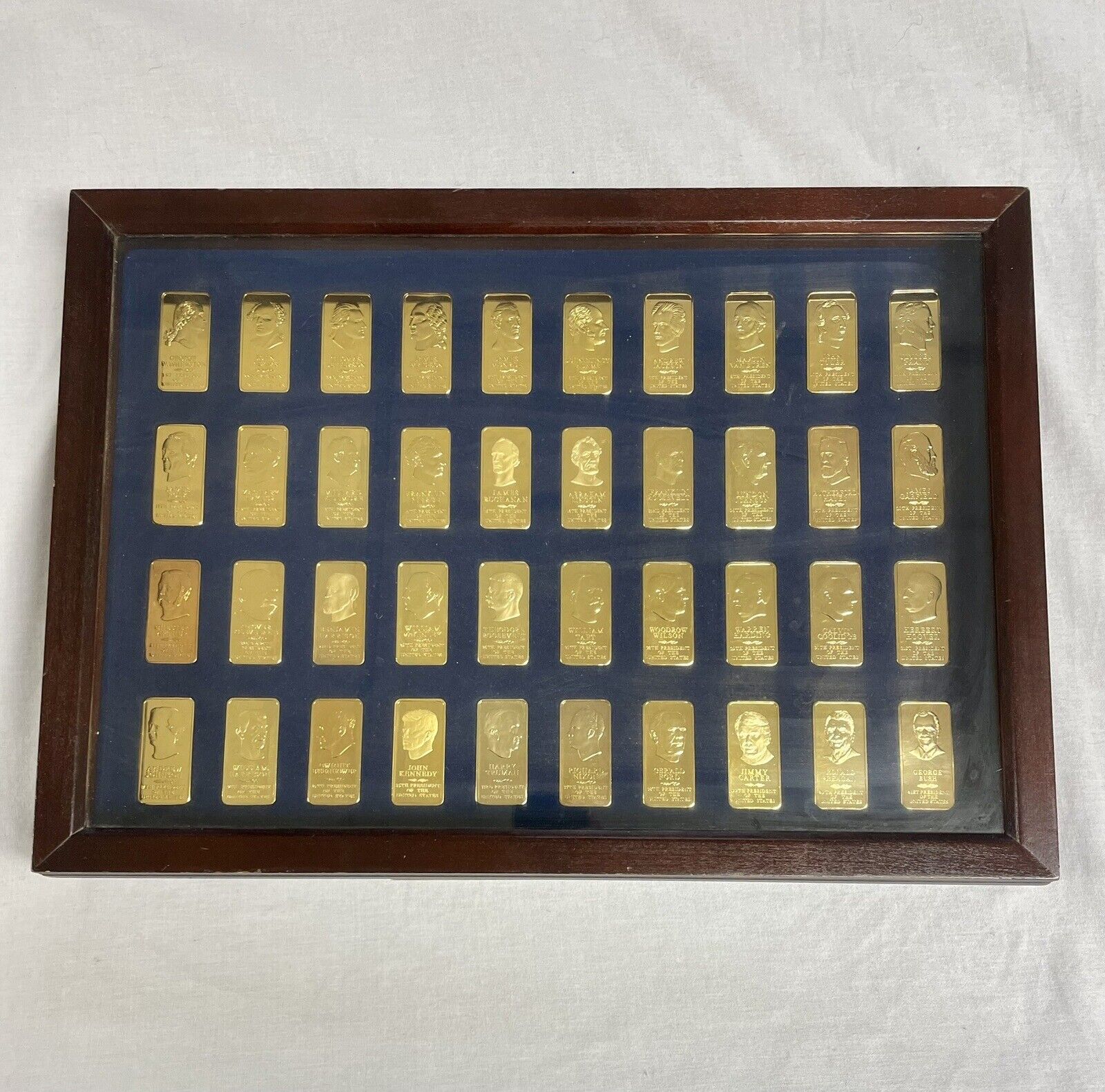 Danbury Mint 24k Gold on Bronze Presidential Ingots, Washington to Bush, In Case