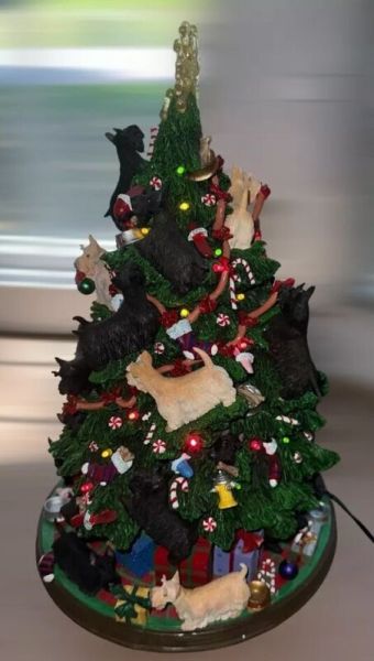 Danbury Mint Scottish Terrier Dog Christmas Tree Lighted Figurine W/Styrofoam