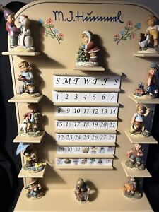 M.J. Hummel Danbury Mint Calendar Complete 12 Figurines, Wall Wooden Calendar
