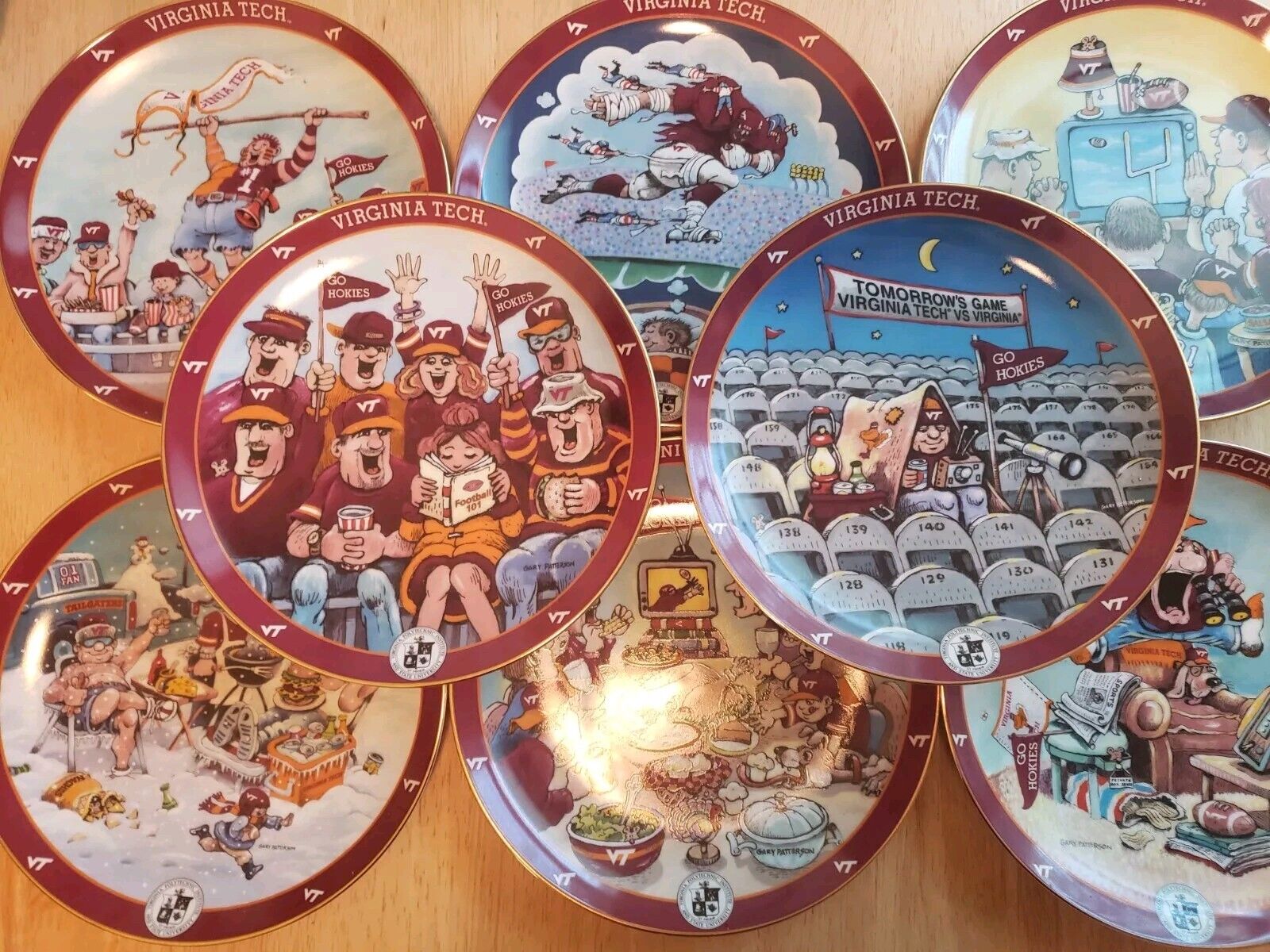 Set of 8 Danbury Mint Gary Patterson Ultimate VIRGINIA TECH Fan Plate Collection