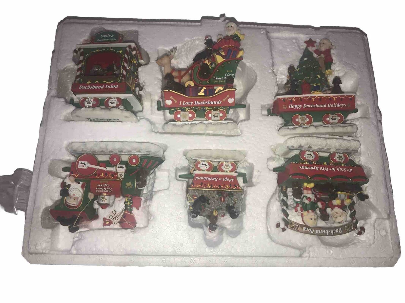 Danbury Mint Dachshund Christmas Express Train Wiener Dog Doxie 6 Piece