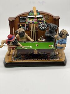 Danbury Mint Pugs Playing Pool With Working Light Rare