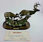 Danbury Mint Deer Bucks "The Chase" with Wooden Plaque & COA by James Stafford