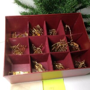 Set of 12, 1988 Gold Christmas Ornaments w/ Box, "Danbury Mint",  Christmas Ark
