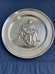 Vintage Sterling Silver Plate Pietà by Michelangelo STAMPED w/Display Box #7110