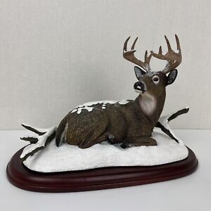 Danbury Mint Winter Stag Deer Sculpture by Bob Travers Wood Base & Certificate