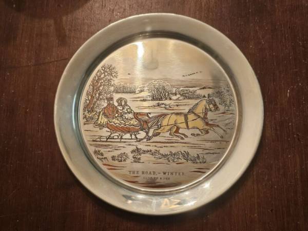 1972 Danbury Mint Sterling Silver Plate "The Road Winter" Currier Ives Ltd Ed