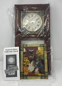 Danbury Mint Miniature Schnauzer Stained Glass 4 Season Wood Lighted Wall Clock