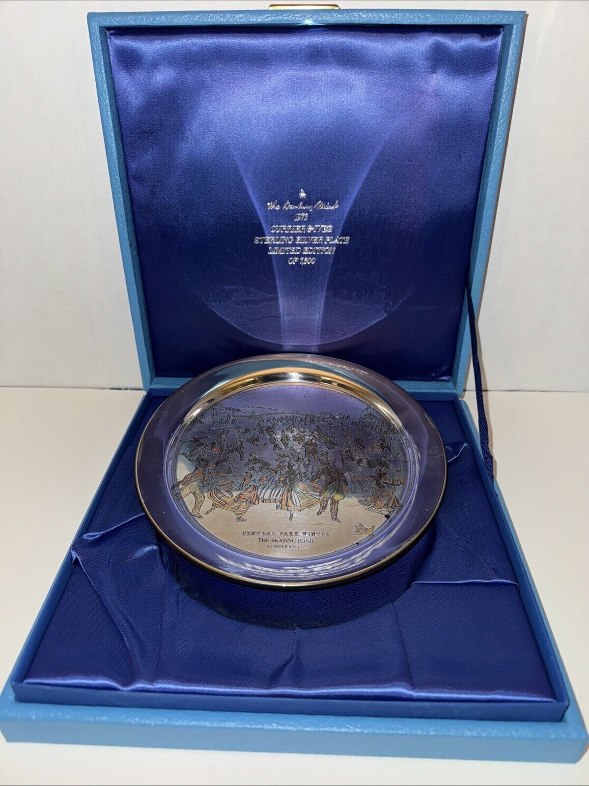1973 Danbury Mint Central Park Winter Skating Pond Silver Collectors Plate W COA